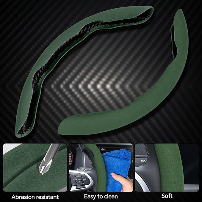 PAUUOOA 2 Piece Alcantara Steering Wheel Cover - Split Sport Design for D & O Shape Wheels, Soft Touch · Anti-Slip Grip · All Season Comfort · Durable Luxury Material for Performance Cars