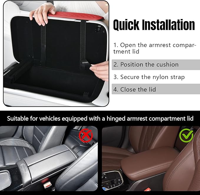 Hovom Car Center Console Armrest Pillow, 13.78"×7.48"×2.76" Leather Arm Rest Cover for Cars, Multifunctional Auto Armrest Cushion Pad with Pocket, Tissue Box & Cup Holder, Car Accessories (Wine Red)
