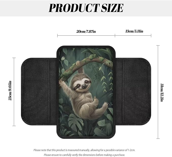 Dreaweet Car Center Console Cover with Pockets Cute Sloth Car Accessories for Women Interior,Car Arm Rest Cover Pad Universal Armrest Cover for Car Truck SUV Van