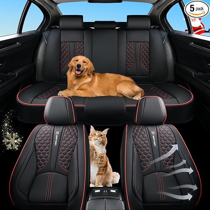 Wertigen Black Car Seat Covers Full Set,Waterproof Leather Car Seat Covers,Suitable for suvs, sedans, and Pickup Trucks