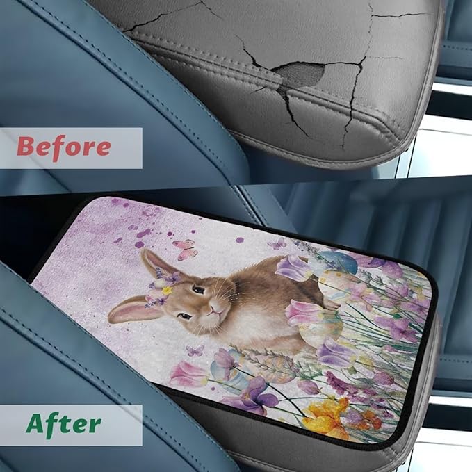 Bulopur Easter Bunny Car Center Console Cushion Pad Flannel Center Console Cover Easy to Install Car Decor Accessories Auto Universal Car Interior Accessories Car Arm Rest Cover