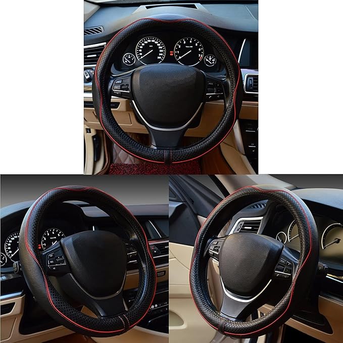 Car Steering Wheel Cover, Anti-Slip, Safety, Soft, Breathable, Heavy Duty, Thick, Full Surround, Sports Style (Black)