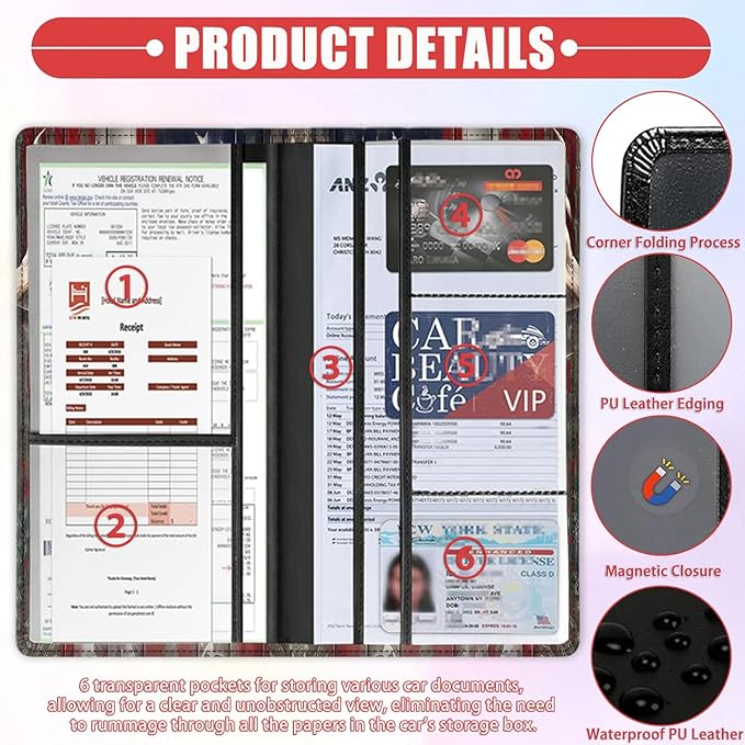 Car Registration and Insurance Card Holder for Women Men, Waterproof PU Leather Glove Box Car Organizer with Magnetic Shut, Vehicle Document Holder for Driver License,Cards, American Flag Deer Skull