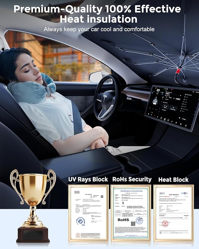 [Upgrade] DMJN Umbrella Windshield Sun Shade, [Nano-Ice-Crystal Coatings] Umbrella Sunshade for Car - Protect Interior from UV & Keep Car Cooler (Small)