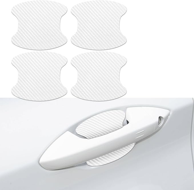 4PCS Car Door Handle Cup Scratch Protectors, Carbon Fiber Anti-Scratches, Universal Fit, White, Carbon Fiber Finish