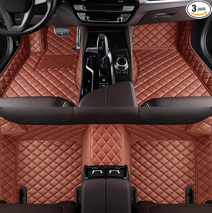 Custom Car Floor Mats Fit 96% Car Model Luxury Leather Waterproof Anti-Skid Full Coverage Liner Front Rear Mat/Set (Brown)