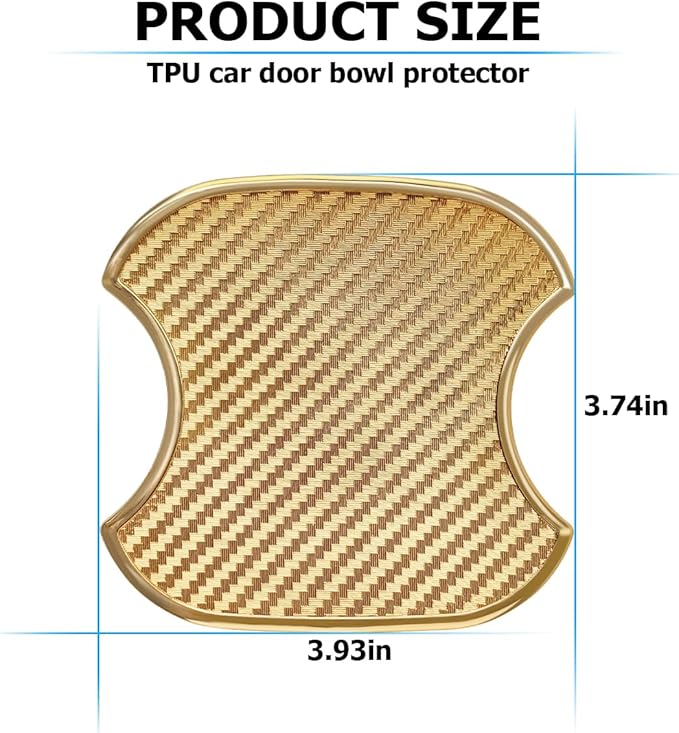 Mandark Car Door Handle Cup Scratch Protector, 4PCS 3D TPU Carbon Fiber Vehicle Door Bowl Sticker, Automotive Handle Paint Protective Film Cover, Universal Fit (Golden, Medium)