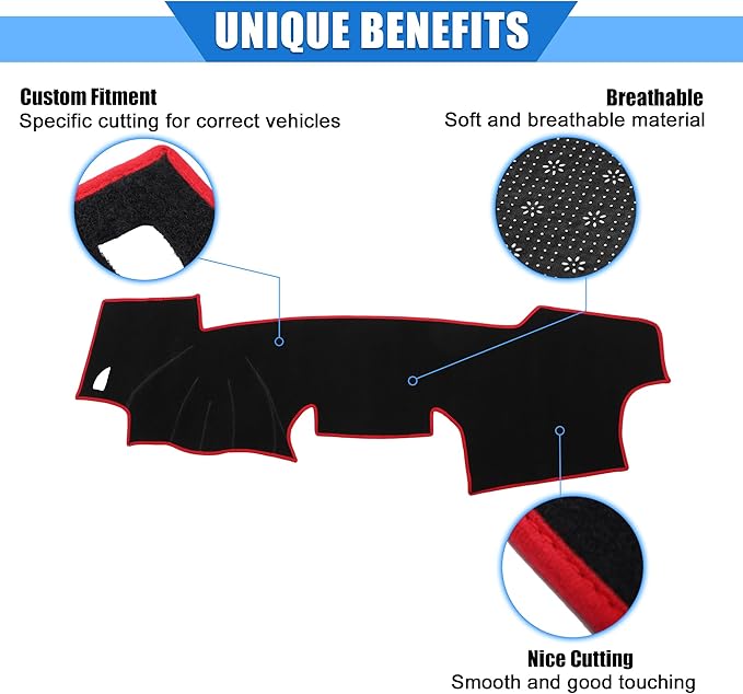Car Dashboard Cover Compatible for Toyota RAV4 2001-2012, Protective Polyester Black Red Center Console Interior Trim Dash Cover Mat Pad
