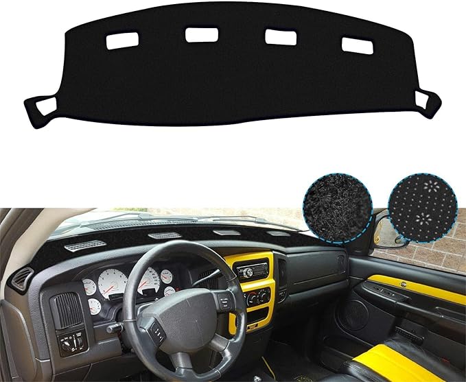 x xotic tech Dashboard Mat Cover Compatible with Dodge Ram 1500 2500 3500 2002-2005 Pre-Cut Non-Slip Sunshield Sun Glare Protector Dash Carpet Pad Black