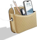 Car Door Organizer, PU Leather Storage Pouch with Strong Sticky Back for Phone, Keys - Fits Car Seat Side Pocket & Console Gap, Universal Car Accessories - Beige
