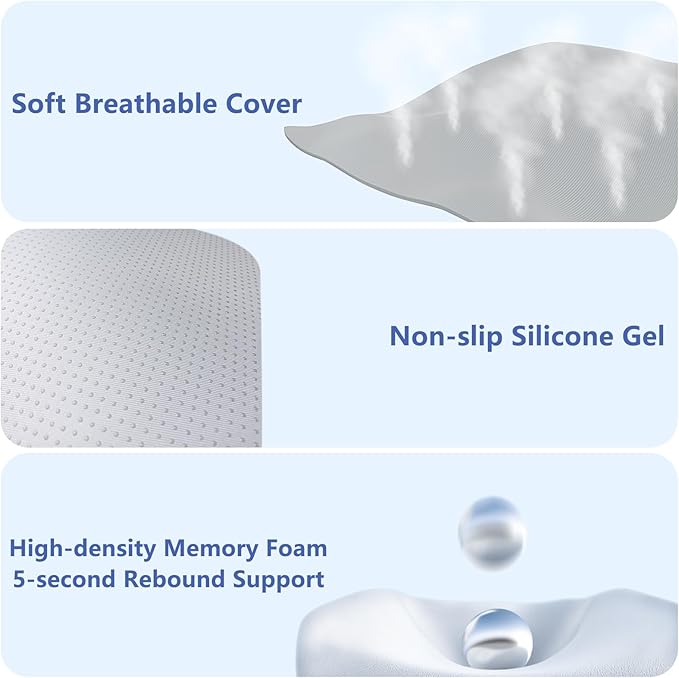 GEEYONTEK Car Seat Cushion with Neck Pillow & Lumbar Support Kit Back Sciatica Tailbone Pain Relief Car Pillows Ergonomic Memory Foam Back Support for Driving Seat Office Chair Wheelchair Grey