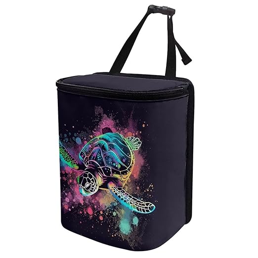 Talayituse Paint Splatter Turtle Print Car Trash Can with Lid, Leak Proof Auto Trash Bag Hanging Vehicle Garbage Can Multipurpose Storage Container for Back Seat Road Trip