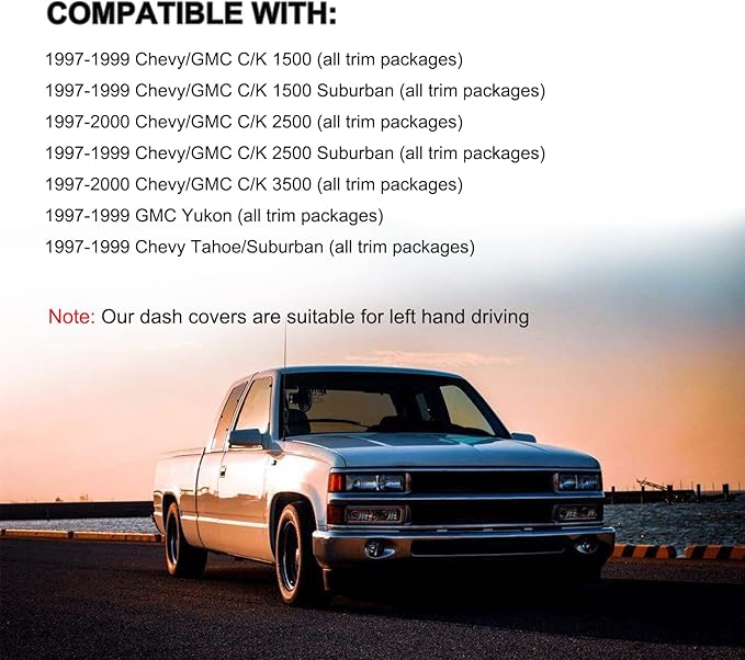 Dash Cover Custom Fit for 1997-2000 Chevy Chevrolet Silverado/GMC Sierra C1500 C2500 C3500 K1500 K2500 K3500, 1997-99 GMC Yukon/Chevy Tahoe Suburban, Dashboard Mat Pad Carpet (97-98, Maroon) Y57