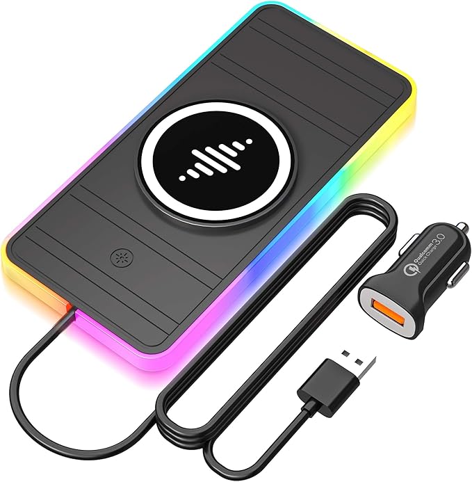Magnetic Wireless Car Charger Pad, LANSEMKU RGB 15W Wireless Car Charging Pad for Magsafe Wireless Charger for Car iPhone 16 15 14 13 12 11 Pro Max, for Samsung Galaxy S24/23/S22/S22+/S22 Ultra