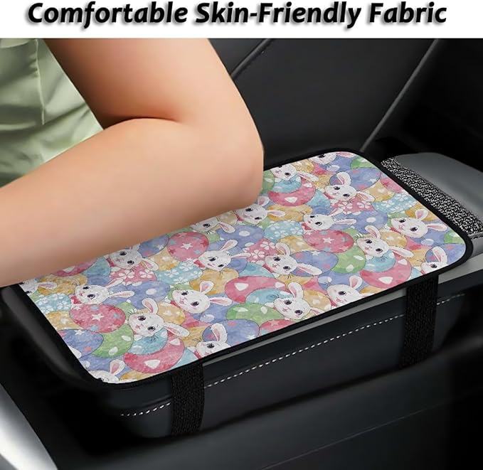 Bulopur Cute Easter Bunny Center Console Cover Easy to Install Car Armrest Cushion Flannel Protector Protect from Pet Claws Thickened Universal Fit for Vehicles,Cars,Suvs,Vans,Sedans