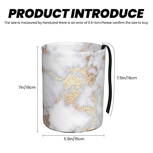 Modern Chic White Gold foil Marble Car Trash Can Leak Proof Hanging Waterproof Garbage Can Multipurpose Trash Bin for Car SUV Front Seat Headrest Collapsible and Portable Storage Pocket