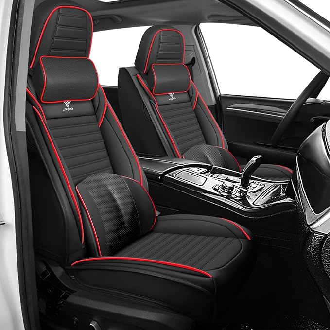 ARTIBY Seat Covers Custom Fit for Mitsubishi Outlander 2004-2025, Breathable and Comfortable Leather Seat Cover, Deluxe Waterproof Cushion Cover Auto Interior Accessories (Black Red)