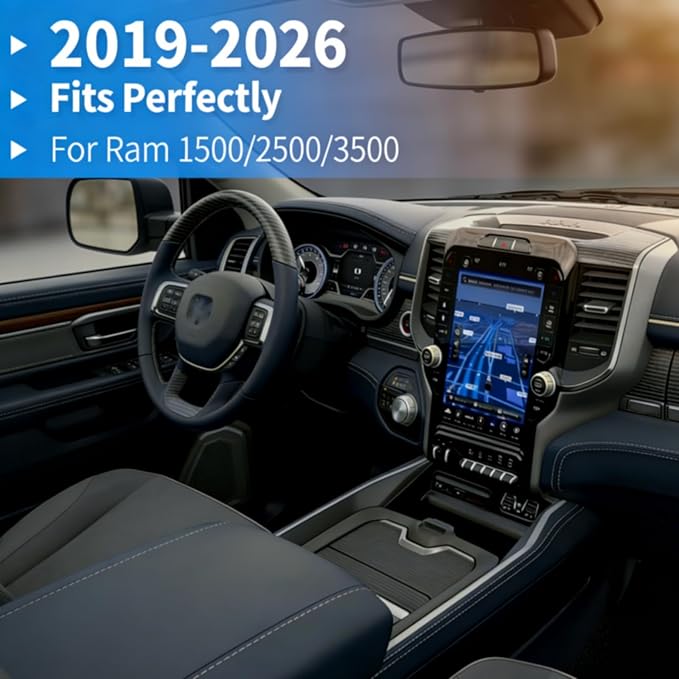 Center Console Cover Compatible with 2019-2026 Ram 1500, 2500,3500 Center Console Cover, Armrest Cushion Pad Cover, PU Leather Armrest Cushion Pad Cover Anti-Scratch for Ram 1500 Accessories