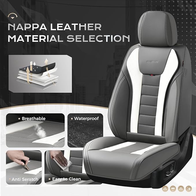 Coverado Car Seat Covers, Front Covers for Cars, Car Seat Cover Front Seats, Automotive Seat Cover, Waterproof, Leather Car Seat Cushion, Universal Interior Covers Seat Protectors for Most Cars