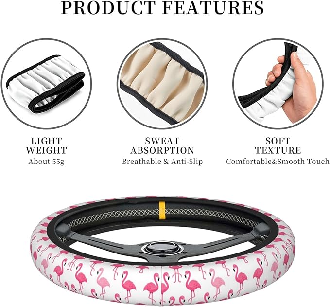 Flamingoes Art Pattern Universal Fit Steering Wheel Cover for Car, Truck, and SUV, Durable Steering Wheel Protection
