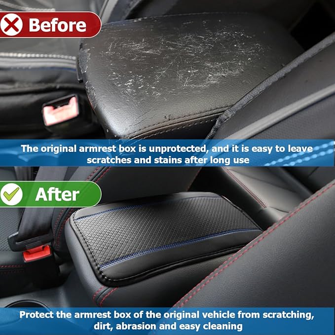 Armrest Pad for Car, PU Leather Auto Center Console Cushion Mat, Four Seasons Automotive Armrest Seat Box Cover, Universal Vehicle Interior Accessories for SUV, Truck, Van (Black/Blue)