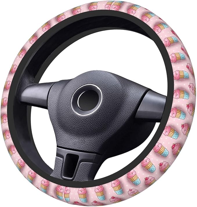 Cupcake Pattern Universal Fit Steering Wheel Cover for Car, Truck, and SUV, Durable Steering Wheel Protection