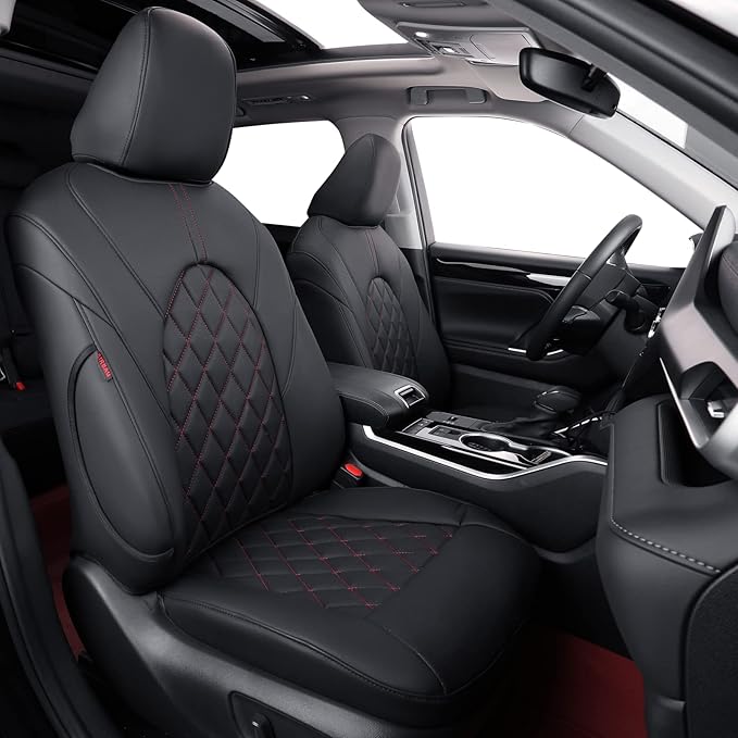 coverdream Grand Highlander Seat Covers for 2024 2025 2026 Toyota Grand Highlander SUV,2nd Row 40/60 Split,Fully Covered,Luxury Leather Car Seat Protector(Full Set,Black/Diamond)