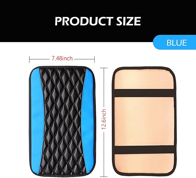Car Center Console Cover, Leather Waterproof Car Armrest Cover Cushion, Auto Center Console Cushion Pad, Auto Interior Accessories for Most Vehicle, SUV, Truck (Blue)