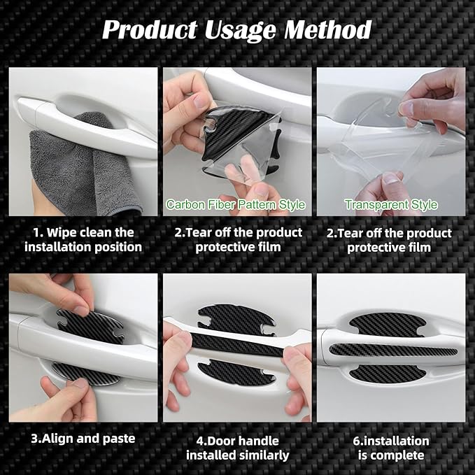 16PCS Car Door Handle Scratch Protector Set- 8PCS Clear Transparent & 8PCS Carbon Fiber Sticker Guard Cover Avoiding Scratches, Auto Accessories for SUV,Cars