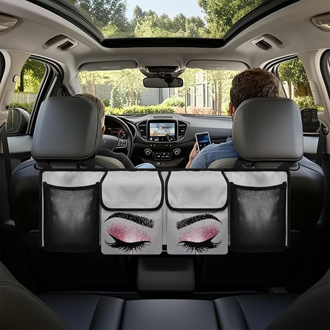 Pink Eyelash Trunk Organizer Car Women Large Capacity Car Back Seat Organizer Collapsible Cargo Bag,Space Saving Expert