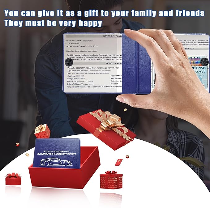 Ziciner Car Registration Insurance Holder, 2Pack Essential Auto Card Document Glove Box Organizer with Touch Fastener, Vehicle Interior Accessories Perfect for Most Car, Truck, SUV (Blue/Small Car)