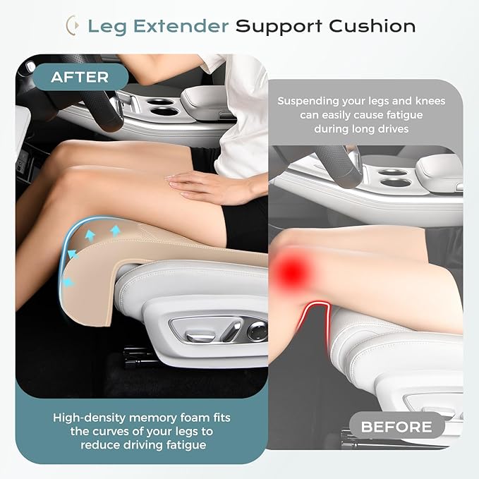 Coverado Car Seat Leg Extender, Leg Support Cushion, Car Leg Extension Cushion for Driver Seats, Universal Car Seat Extender Leg Support, Leather Car Seat Cushion for Long Driving (Beige)