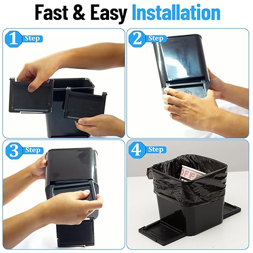 HAUSSIMPLE Car Trash Can for Vehicles Leakproof Compact Garbage Bin w/Stability Flap, Anti-Slip Base, Portable Trash Holder for Cars, Trucks, SUVs, Minivans (Black, Small)