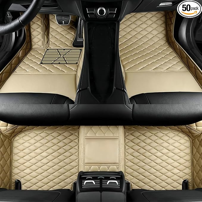 Custom Personalized Floor Mats for Cars，Luxury Full Coverage All Car Floor Mats，Anti-Slip Leather Car Mat Set ，Custom Floor Mats for 99% of Cars, Trucks & SUVs. (Beige)