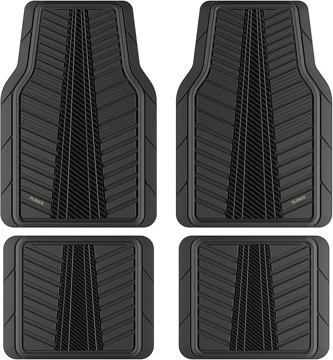 FLORICH Car Floor Mats, Heavy Duty Floor Mats for Cars, 4 Piece All-Weather Floor Mats with Anti-Slip Backing, Waterproof Universal Trim-to-Fit, Automotive Floor Mat for Cars SUV Trucks