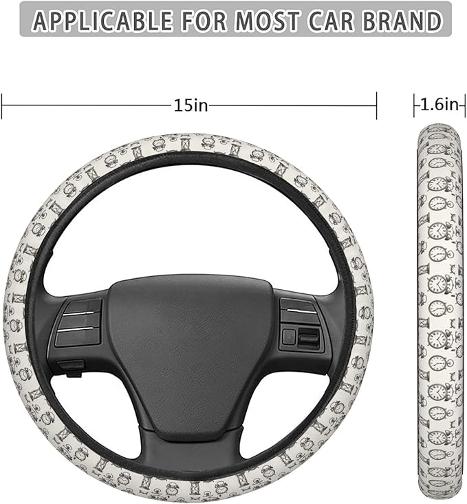FeHuew Watch Clocks Pattern Steering Wheel Cover for Women, Girls 15 inch Universal Auto Car Anti Slip Wrap Steering Wheel Covers Fit for Vehicles, Truck, SUV