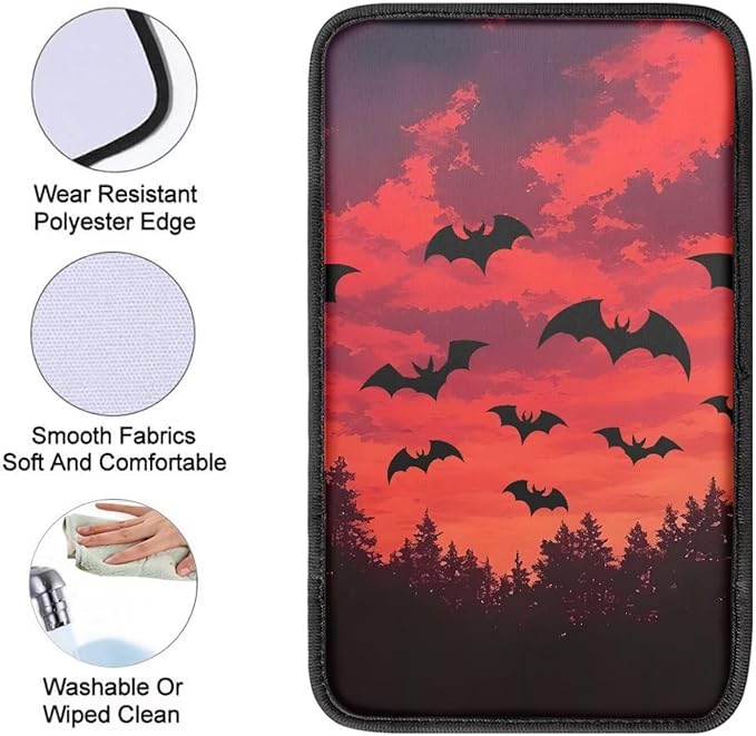 Mintutlipy Sunset Halloween Bat Car Center Console Cover Car Storage Box Mat Car Interior Accessories Easy to Install Clean Compatible with Most Cars