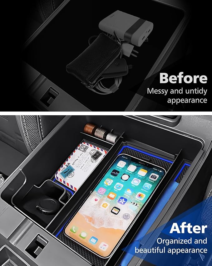 FIILINES Center Console Organizer for Nissan Frontier 2022-2025, Center Console Tray Secondary Armrest Storage Box ABS Insert Container with Anti-Slip Mats