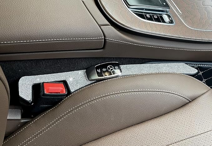 cwboine 2 Pack Sparkly Diamond Car Seat Gap Filler Universal Gap Filler for Car SUV and Truck Fit Between Seats and Console Stop Things from Dropping (White)