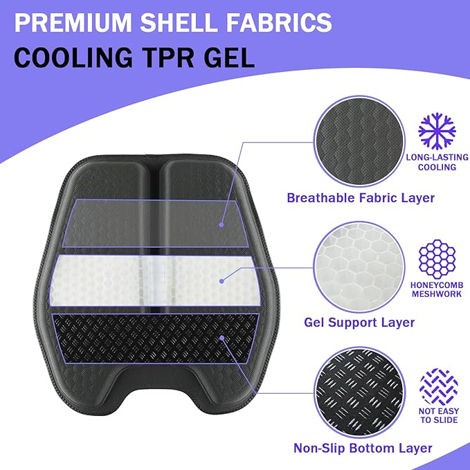 Soft Thin Gel Seat Cushion for Car Seat, Office Chair, Wheelchair, Stadium - Non-Slip Car Seat Cushions with 1 Inch Gel - Sciatica & Tailbone Pain Relief (Dark Gray)
