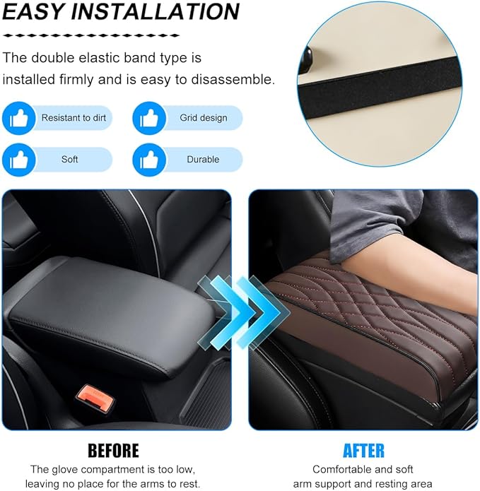 BESULEN Car Center Console Cover, Memory Foam Scratch & Wear Resistant Vehicle Armrest Storage Box Cushion Pad, Auto Interior Middle Console Protector, Universal for Sedan RV Pickup (Coffee)