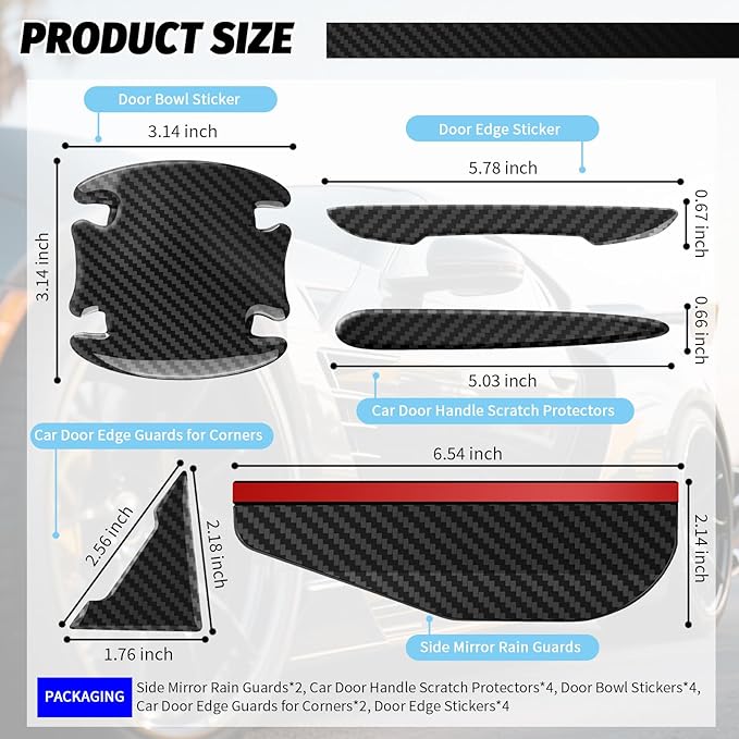 16PCS Car Door Handle Protector/Car Door Edge Guards/Side Mirror Rain Guard,Anti-Collision Cars Doors Handle Scratch Protector Carbon Fiber Texture,Self-Adhesive Cars Handles Protectors