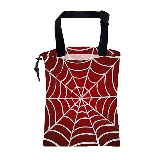 KXWQTRDD Car Garbage Bag Red and White Spider Web Drawstring Car Trash Bag Hanging for Back Seat with Adjustable Buckle Canvas Vehicle Trash Can Easy-to-Install