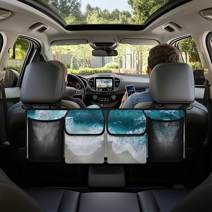 Beach Sea Car Trunk Organizer and Storage, Large Capacity Backseat Hanging Storage with 4 Storage Bag Car Accessories, Backseat Car Organizer Universal for Cars, Truck, vans