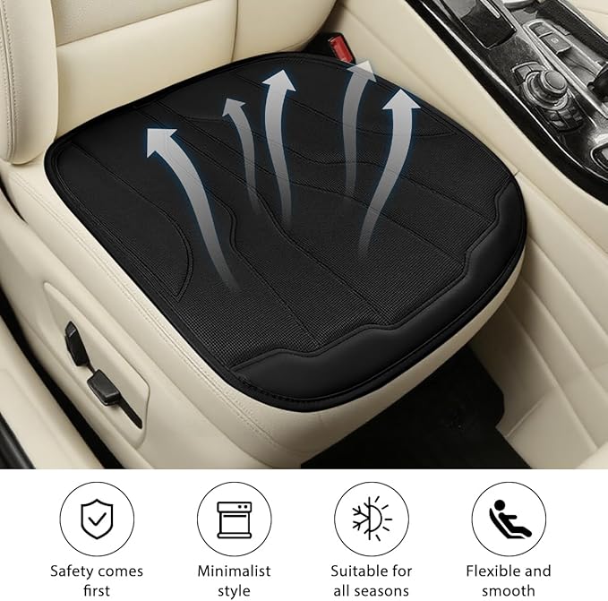 Car Seat Cushion Pad, Comfortable Foam Non-Slip Vehicle Front Seat Bottom Protector for Back Pain Relief, Breathable Automotive Chair Covers, Universal for SUV RV Truck (Black)