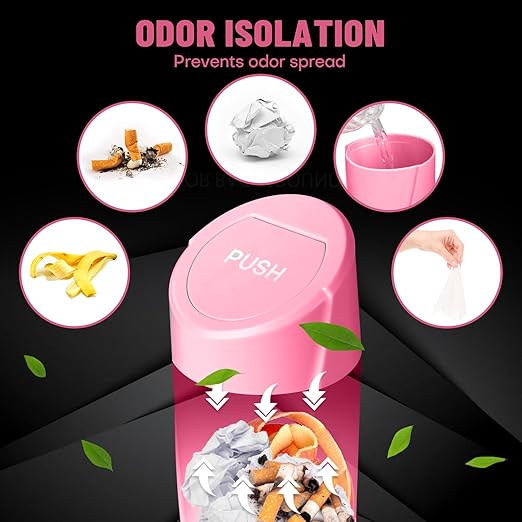 SGLRT Car Trash Can Bin with Lid - Car Garbage Can Cup Holder - Rose Red Mini Leakproof Vehicle Trash Garbage Can Bin with 20pcs Trash Bags-Car Organizers and Storage for Front Back Seat Accessories