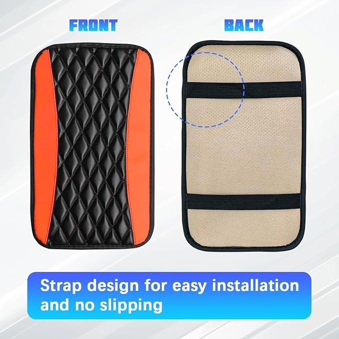 Car Center Console Cover, Comfortable PU Leather Vehicle Armrest Storage Box Cushion Pad, Anti-Scratch Automotive Interior Arm Rest Cover Protector, Universal for Truck SUV Sedan (Orange)