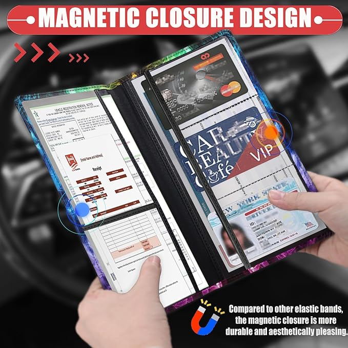 Car Registration Holder, Waterproof PU Leather Vehicle Card Document Glove Box Organizer, Women Interior Auto Accessories Case for Cards, Driver License Car Insurance Holder, Rainbow Smoke Pattern