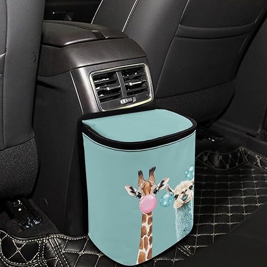DISNIMO Giraffe Llama Car Trash Can with Lid, Car Accessories Leak-Proof Waterproof Car Garbage Bin Collapsible Portable Car Storage Organizer Trash Bag for Car SUV Trucks
