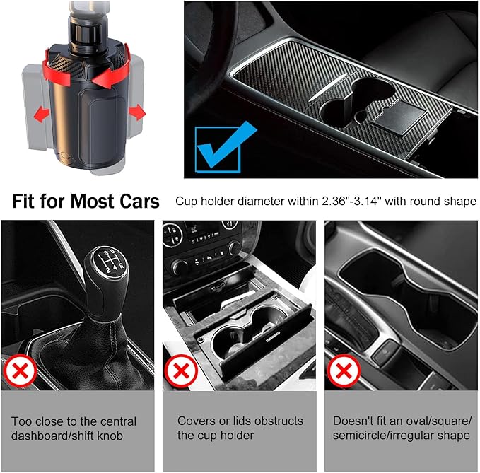 5 in 1 Car Cup Holder Tray Expander, Detachable Food Table Tray with Solid Base, 7.9~9.8 inch Expandable Car Travel Cup Coffee Table Stand 360° Rotating Tray with Phone Holder, Road Trip Essentials